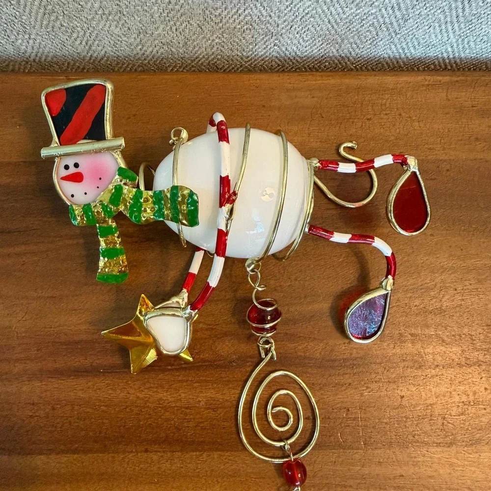 Vintage Snowman Stained Glass Suncatcher Whimsical Christmas‎ Ornament Prism